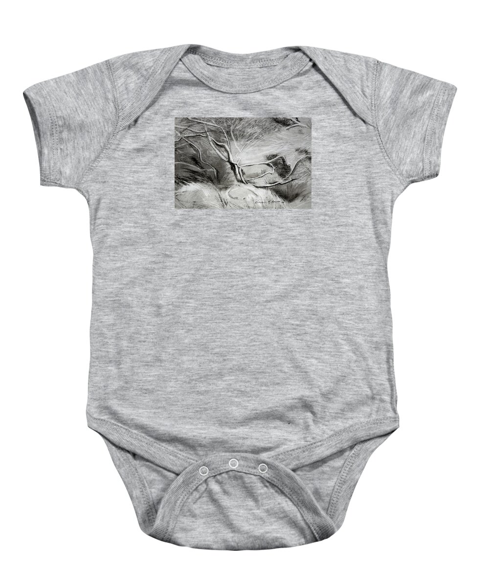  Baby Onesie featuring the painting Charcoal Tree by Kathleen Barnes