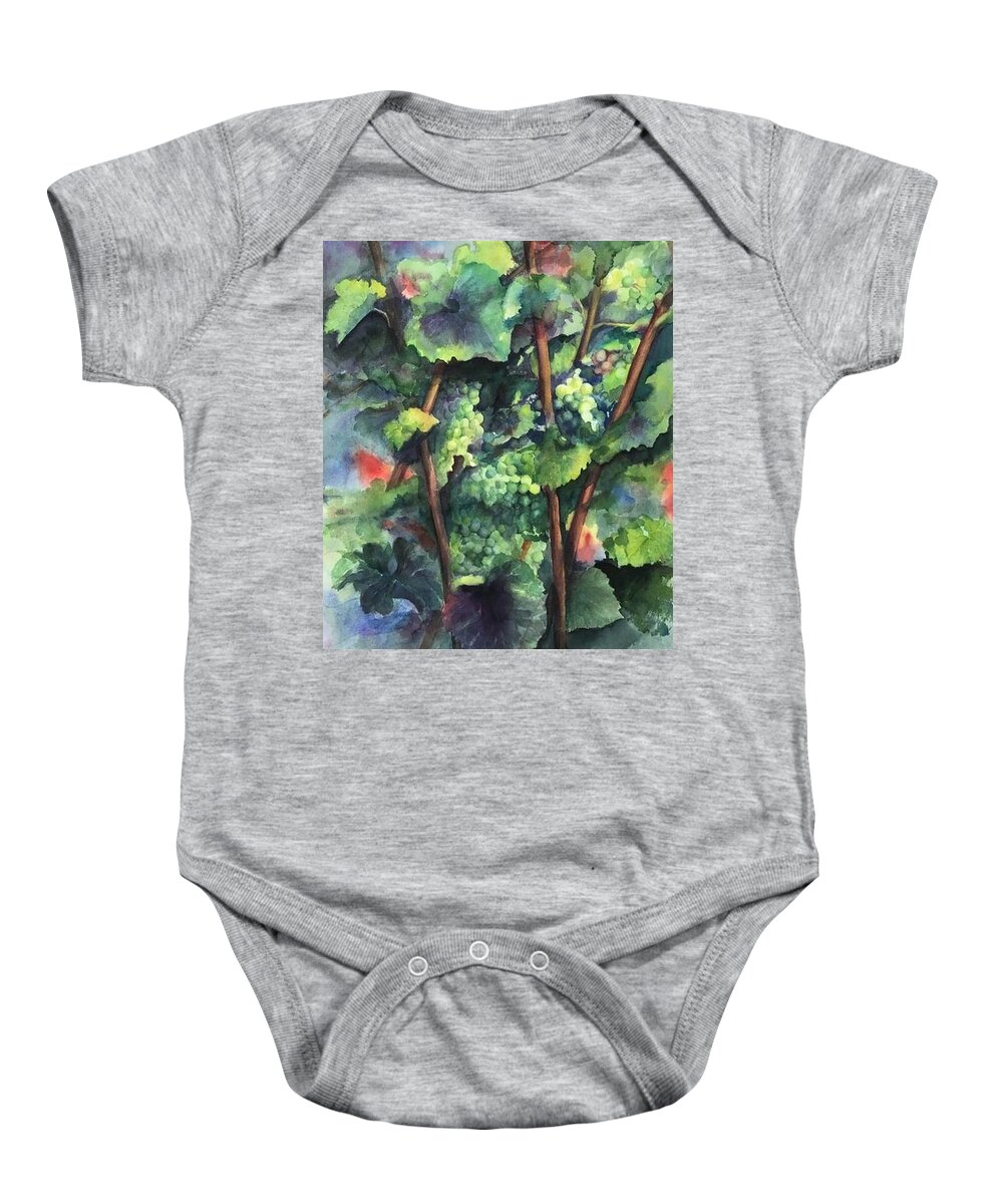 Vineyard Baby Onesie featuring the painting Chardonnay dans l'ombre by Maria Hunt