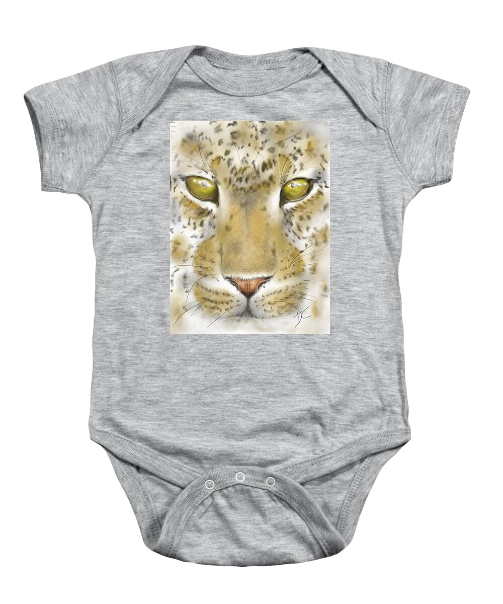 Face Baby Onesie featuring the digital art Cheetah face by Darren Cannell