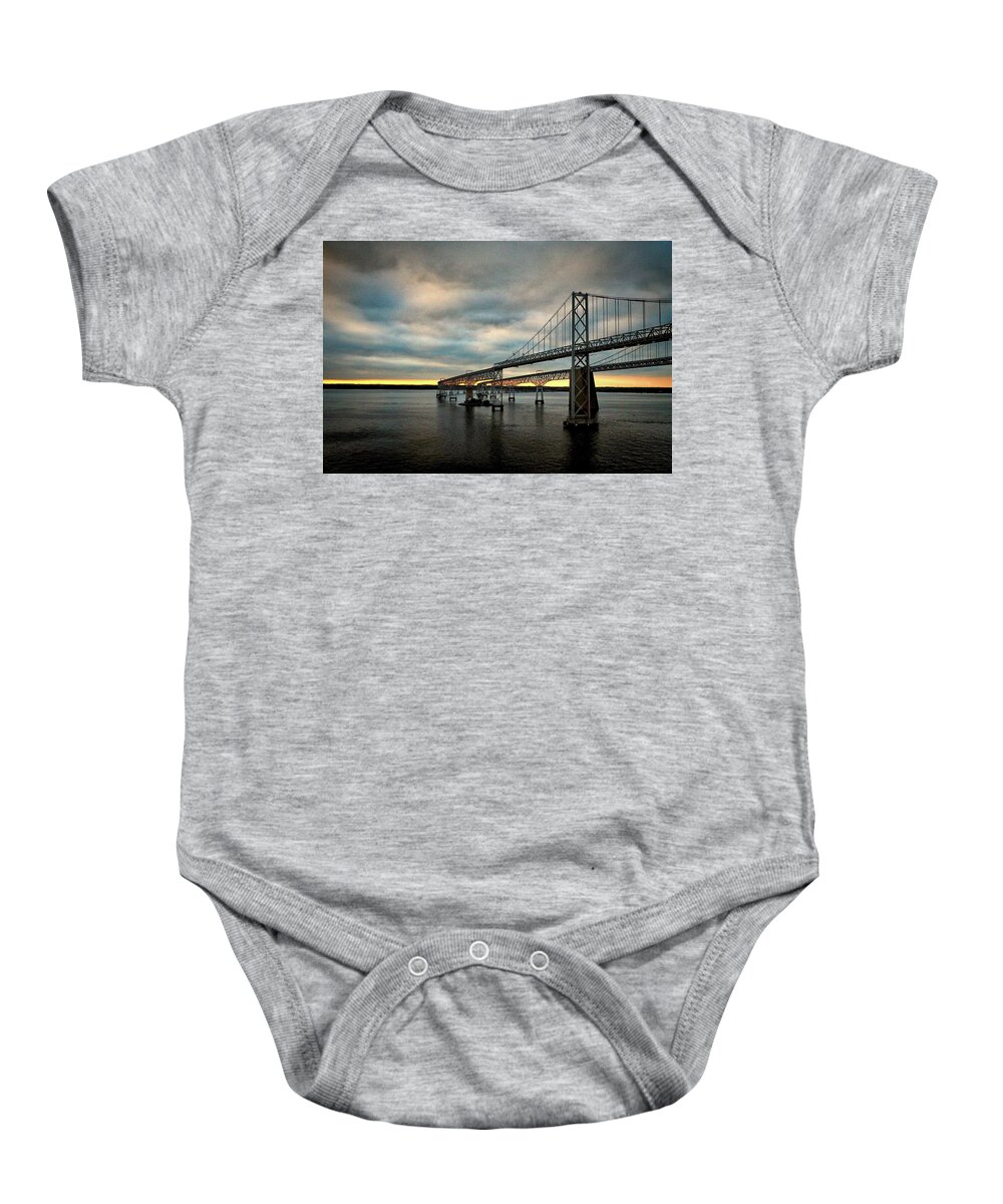 Chesapeake Bay Bridge At Twilight Baby Onesie featuring the photograph Chesapeake Bay Bridge at Twilight by Bill Swartwout