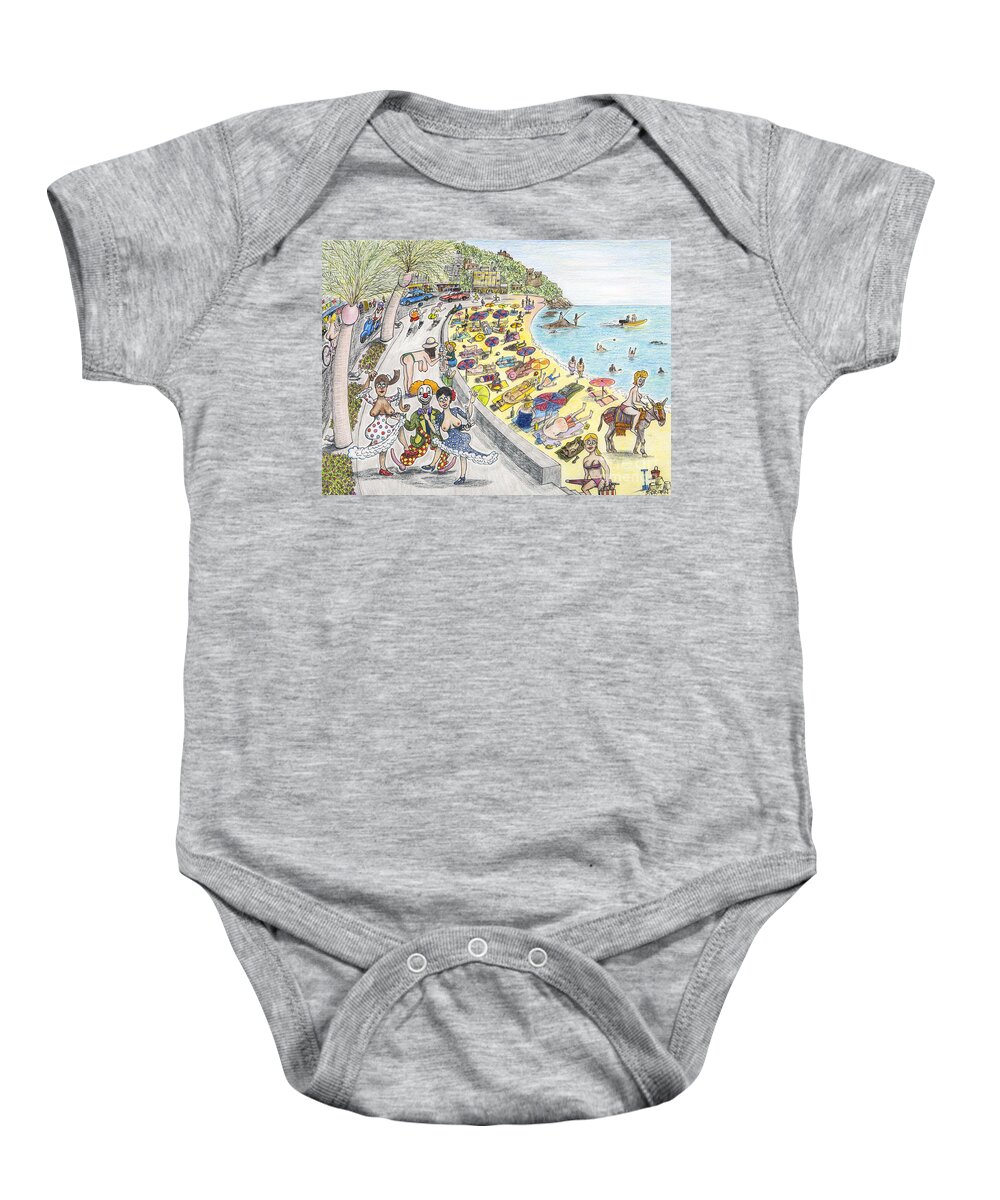 Spain Baby Onesie featuring the drawing Chest Out in Costa Bra Less by Steve Royce Griffin