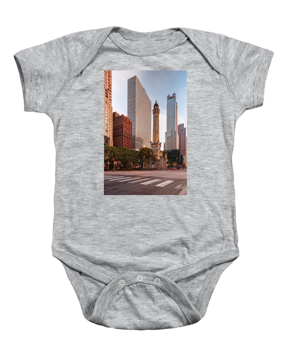 City Baby Onesie featuring the photograph Chicago Historic Water Tower on Michigan Avenue - Chicago Illinois by Silvio Ligutti