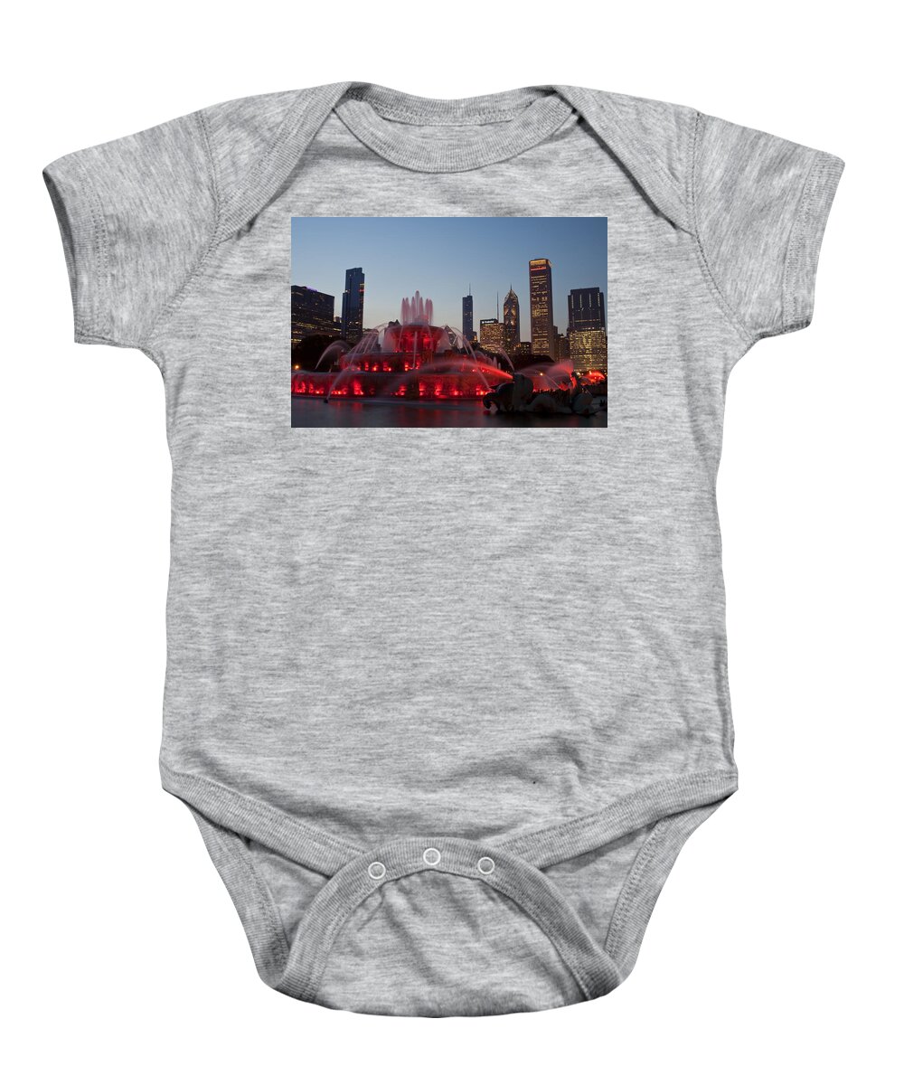 Chicago Baby Onesie featuring the photograph Chicago Skyline and Buckingham Fountain by Sven Brogren