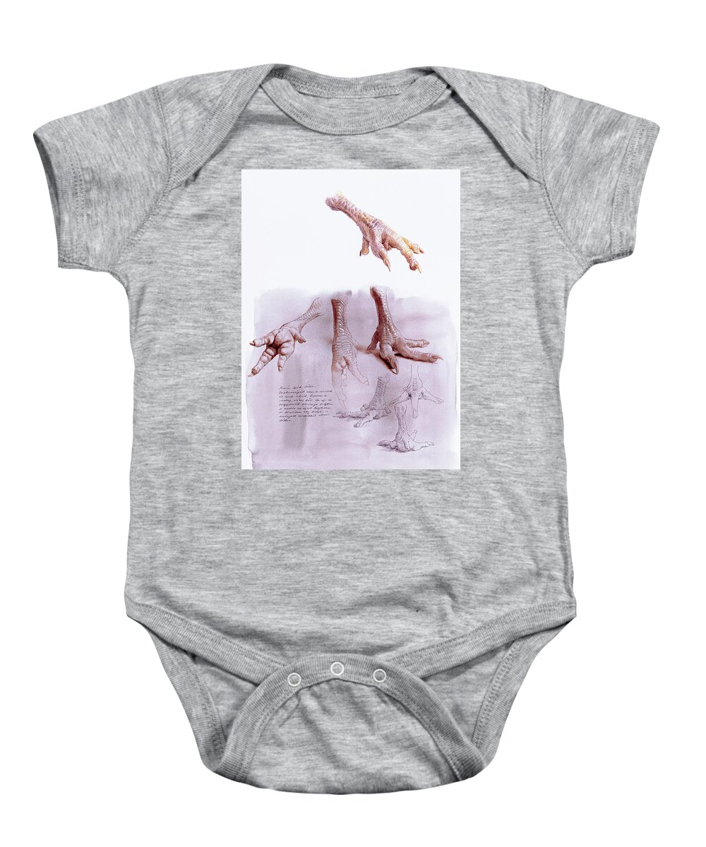 Chicken Foot Baby Onesie featuring the painting Chicken Foot Study by Attila Meszlenyi