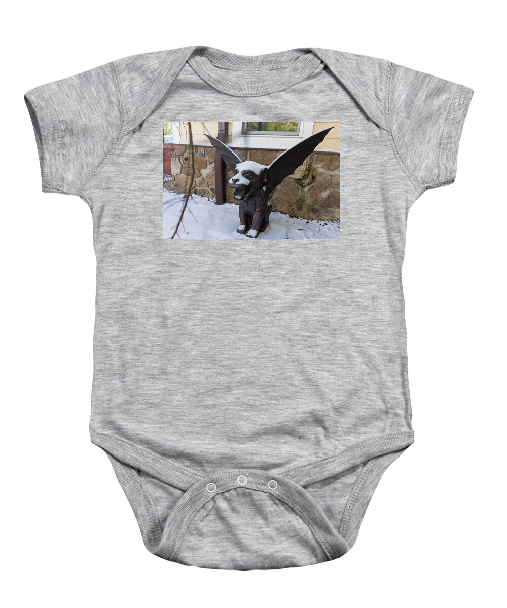 Gargoyle Baby Onesie featuring the photograph Chimera In The Snow by D K Wall