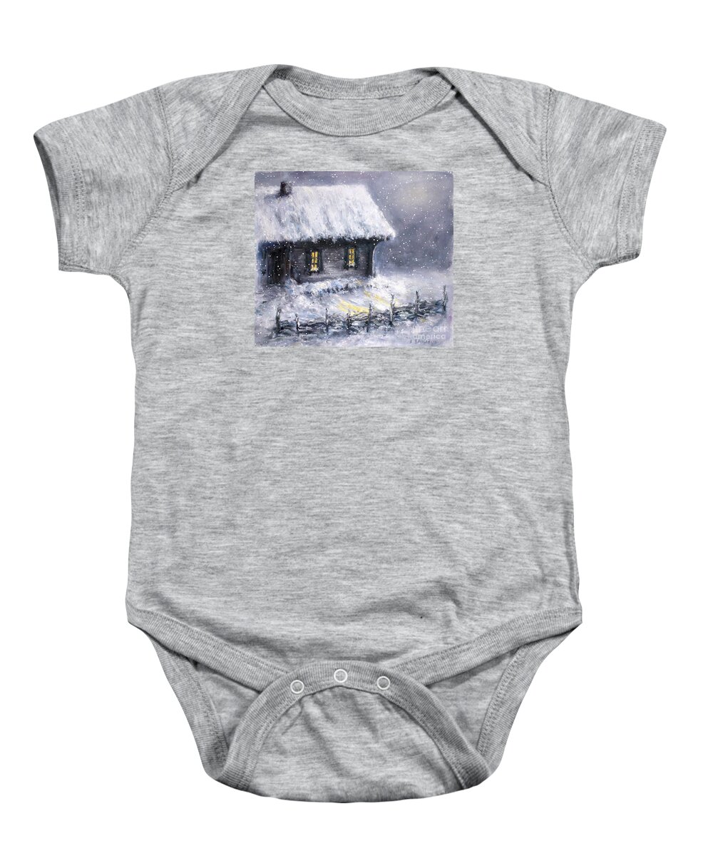 Landscape Baby Onesie featuring the painting Christmas eve by Arturas Slapsys