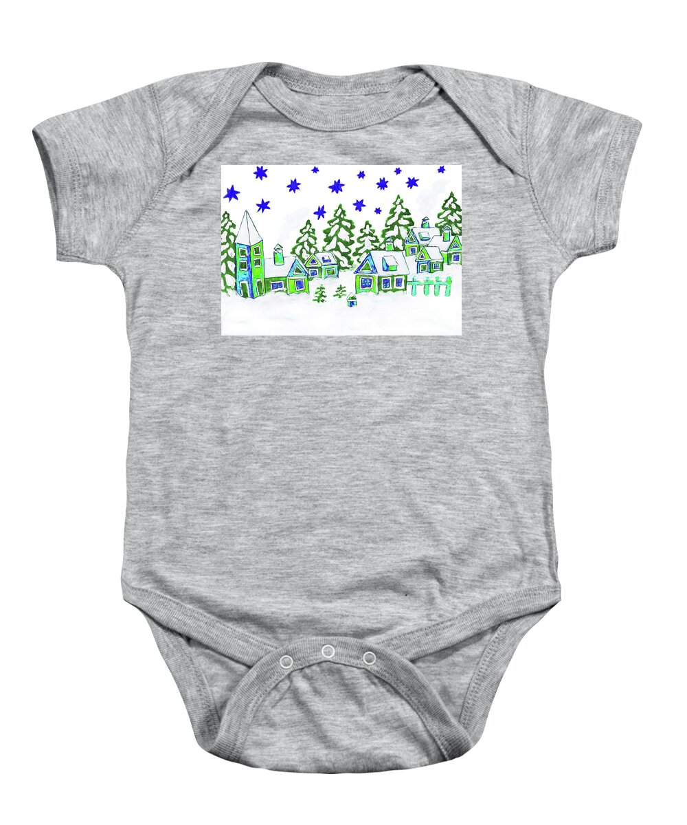 Christmas Baby Onesie featuring the painting Christmas picture, painting by Irina Afonskaya