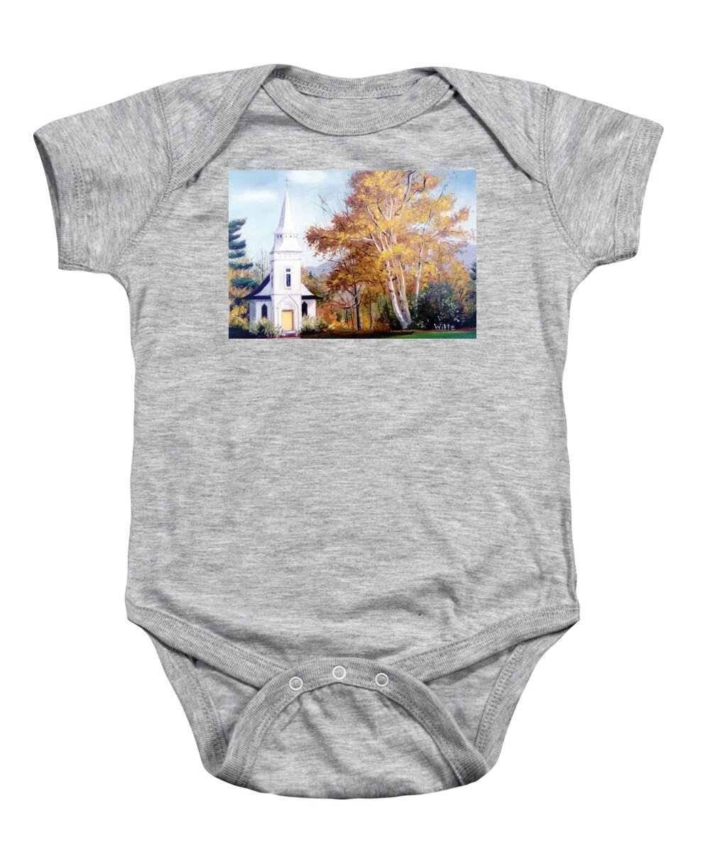 Church With Steeple Baby Onesie featuring the painting Church at Sugar Hill by Marie Witte