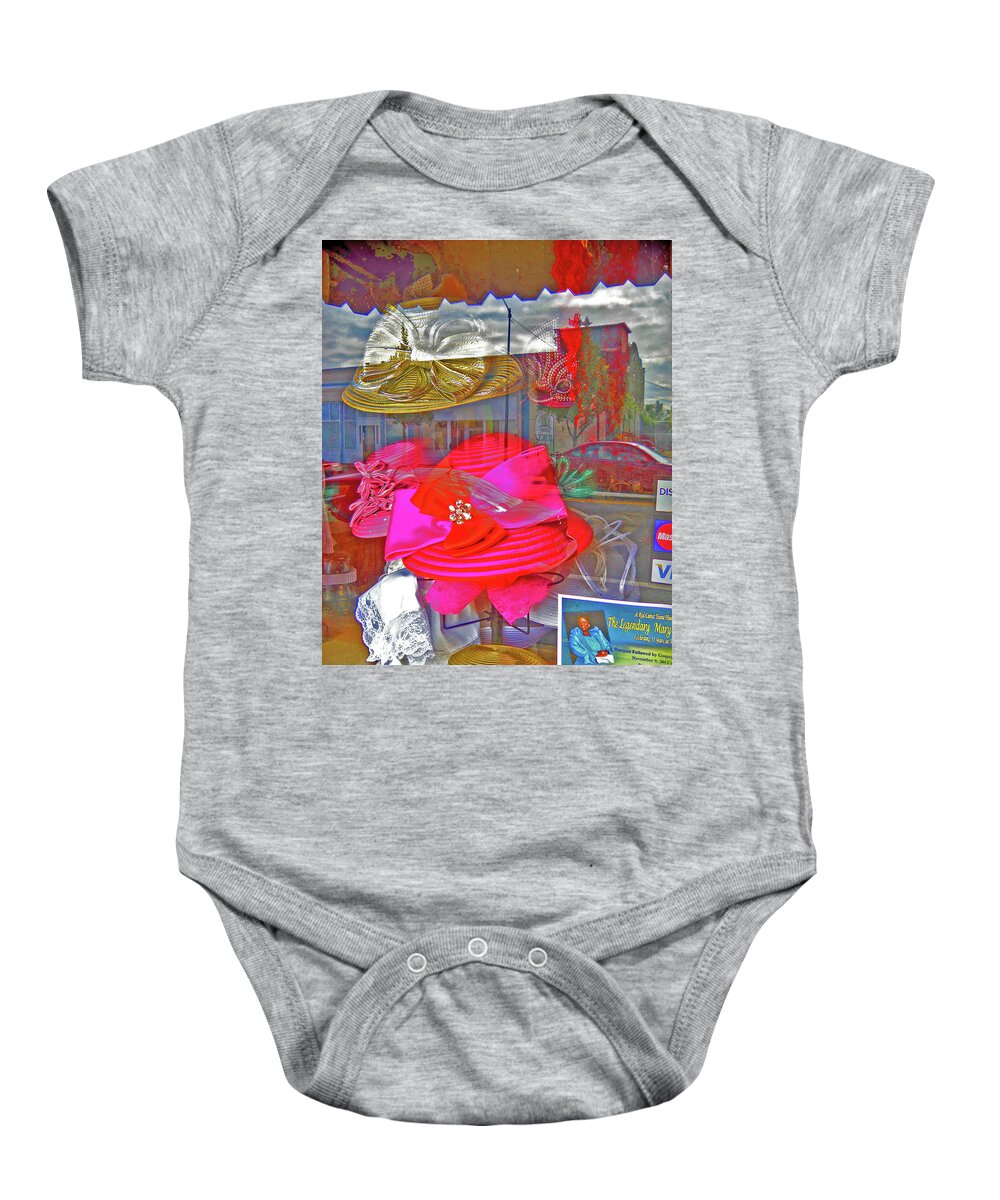 Hats Baby Onesie featuring the photograph Church Hats in Window by Joe Roache