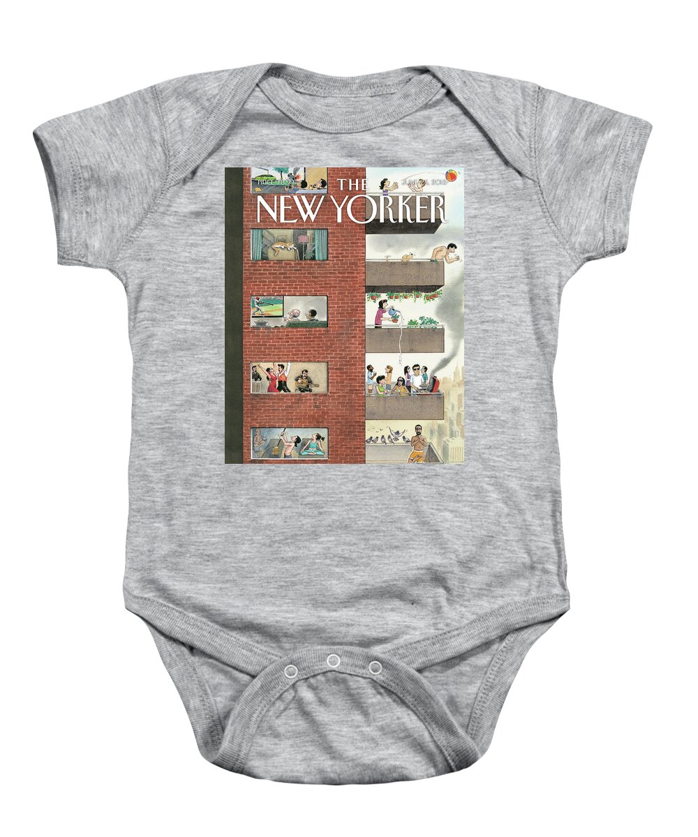 City Living Baby Onesie featuring the painting City Living by Harry Bliss