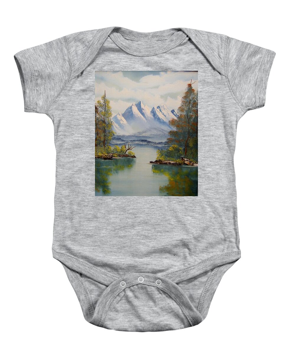 Lake Baby Onesie featuring the painting Clear Mountain Lake by Debra Campbell