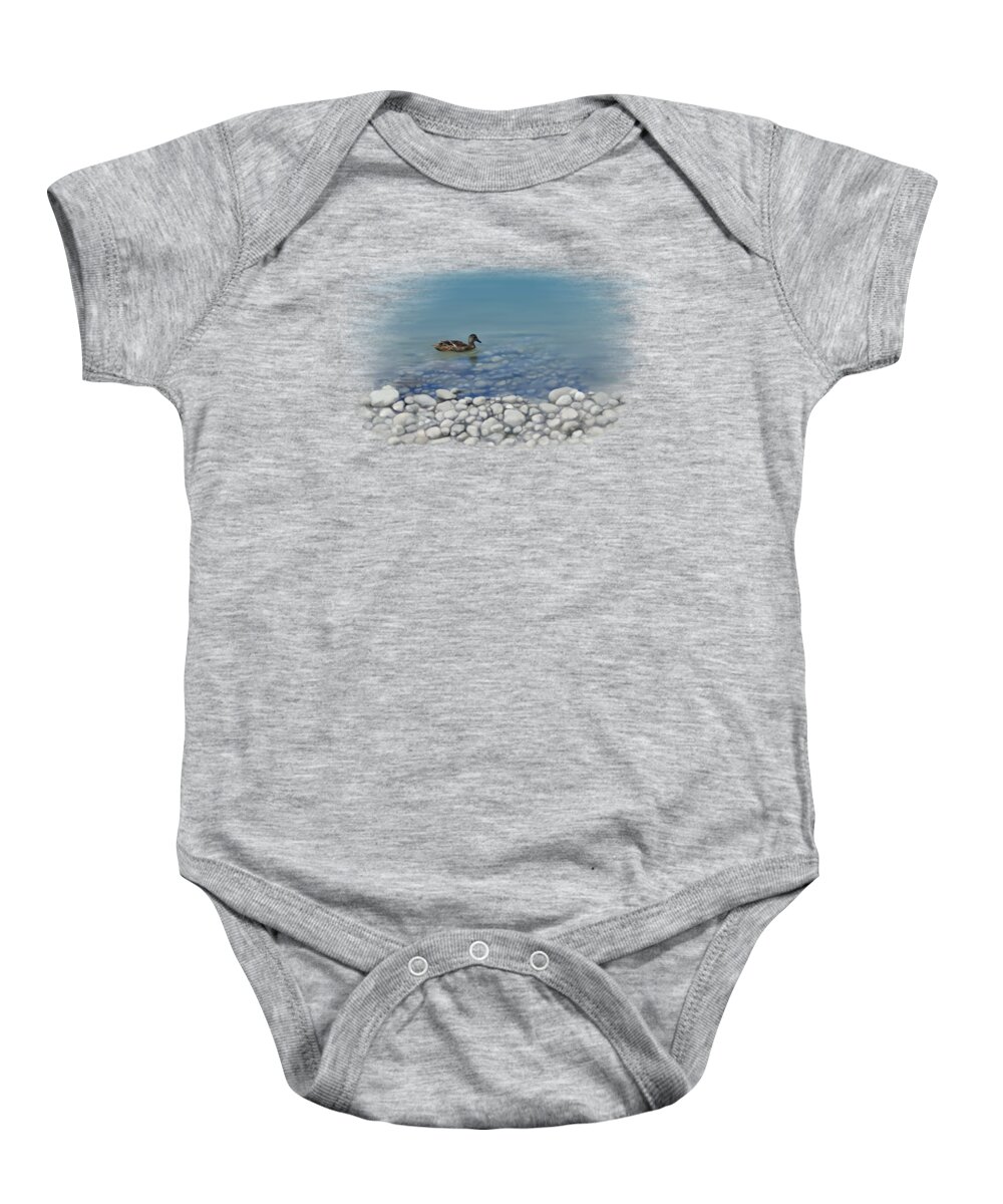 Duck Baby Onesie featuring the painting Clear water by Ivana Westin