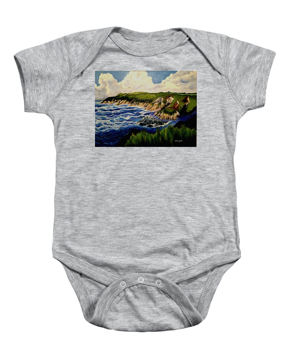 Sea Cliffs Baby Onesie featuring the painting Cliffs and Sea by Esperanza Creeger