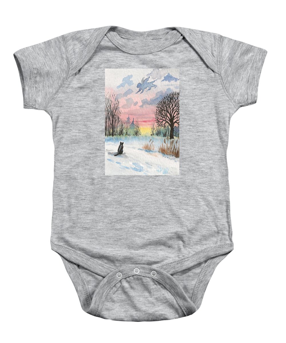 Print Baby Onesie featuring the painting Cloud of the Angel Cat by Margaryta Yermolayeva