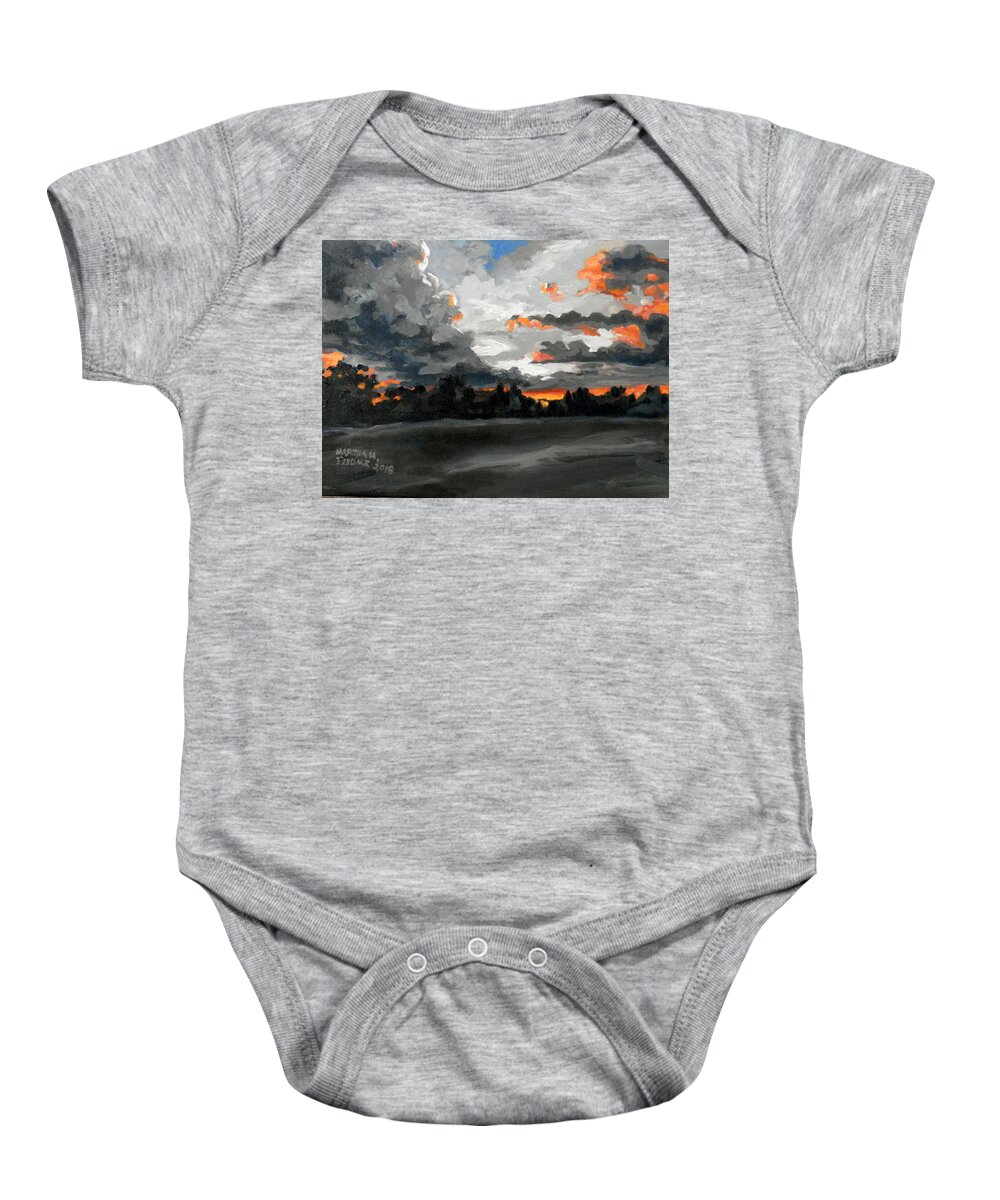 Clouds Dusk Sunset Usa Macon Georgia Landscape Baby Onesie featuring the painting Clouds at Dusk by Martha Tisdale