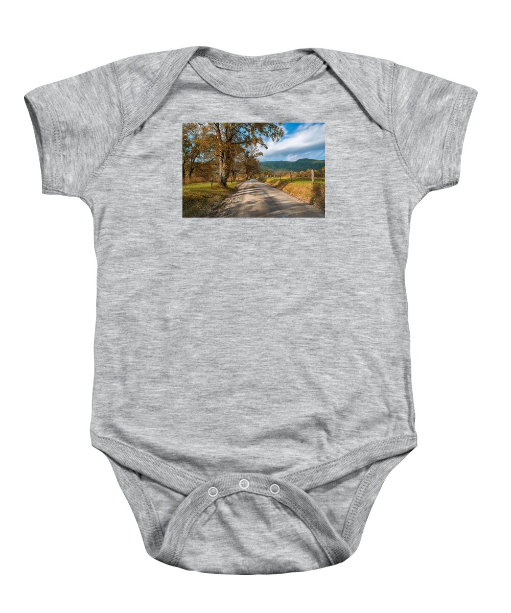 Cades Cove Baby Onesie featuring the photograph Cloudy Road by Dmdcreative Photography