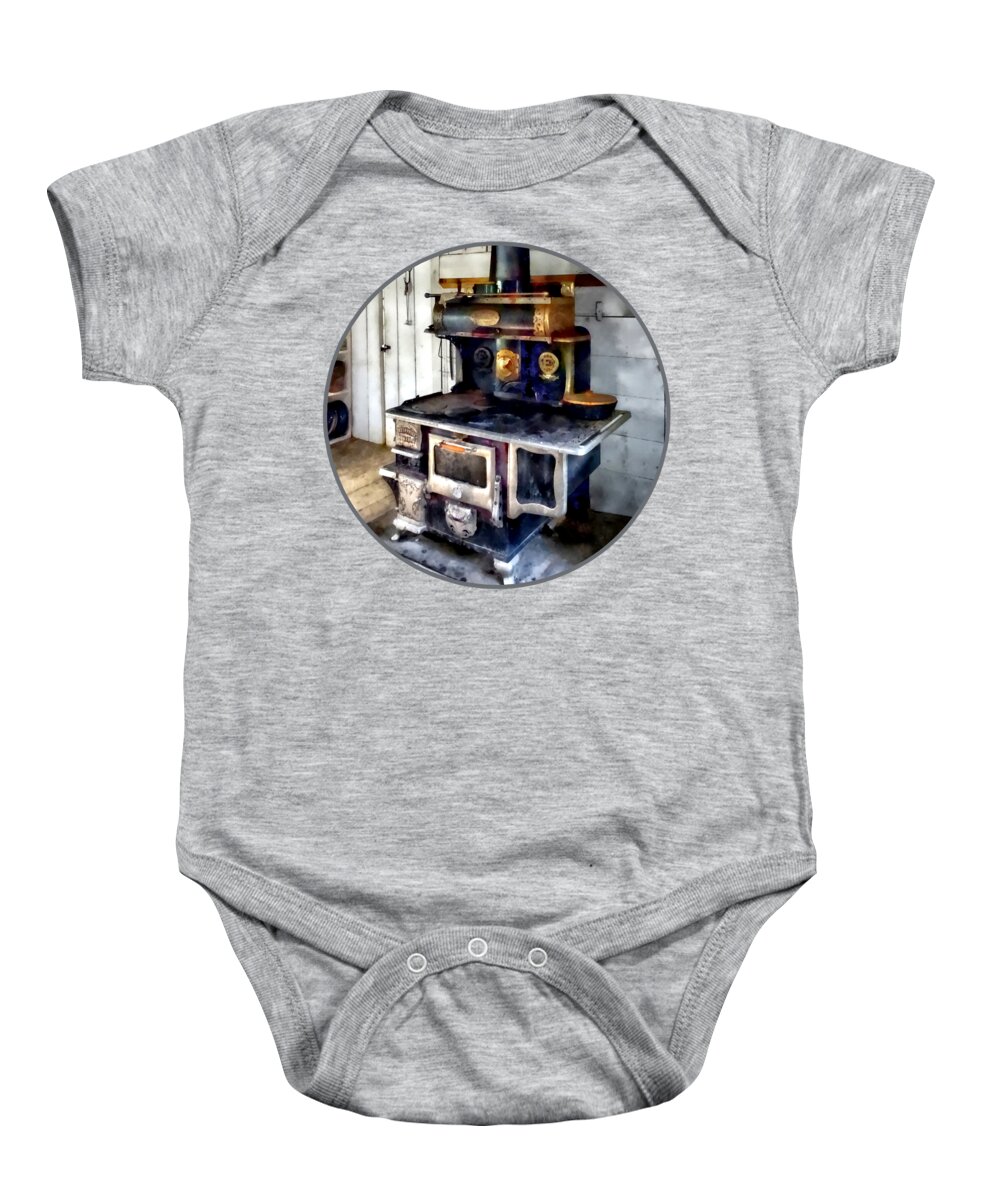 Stove Baby Onesie featuring the photograph Coal Stove in Kitchen by Susan Savad