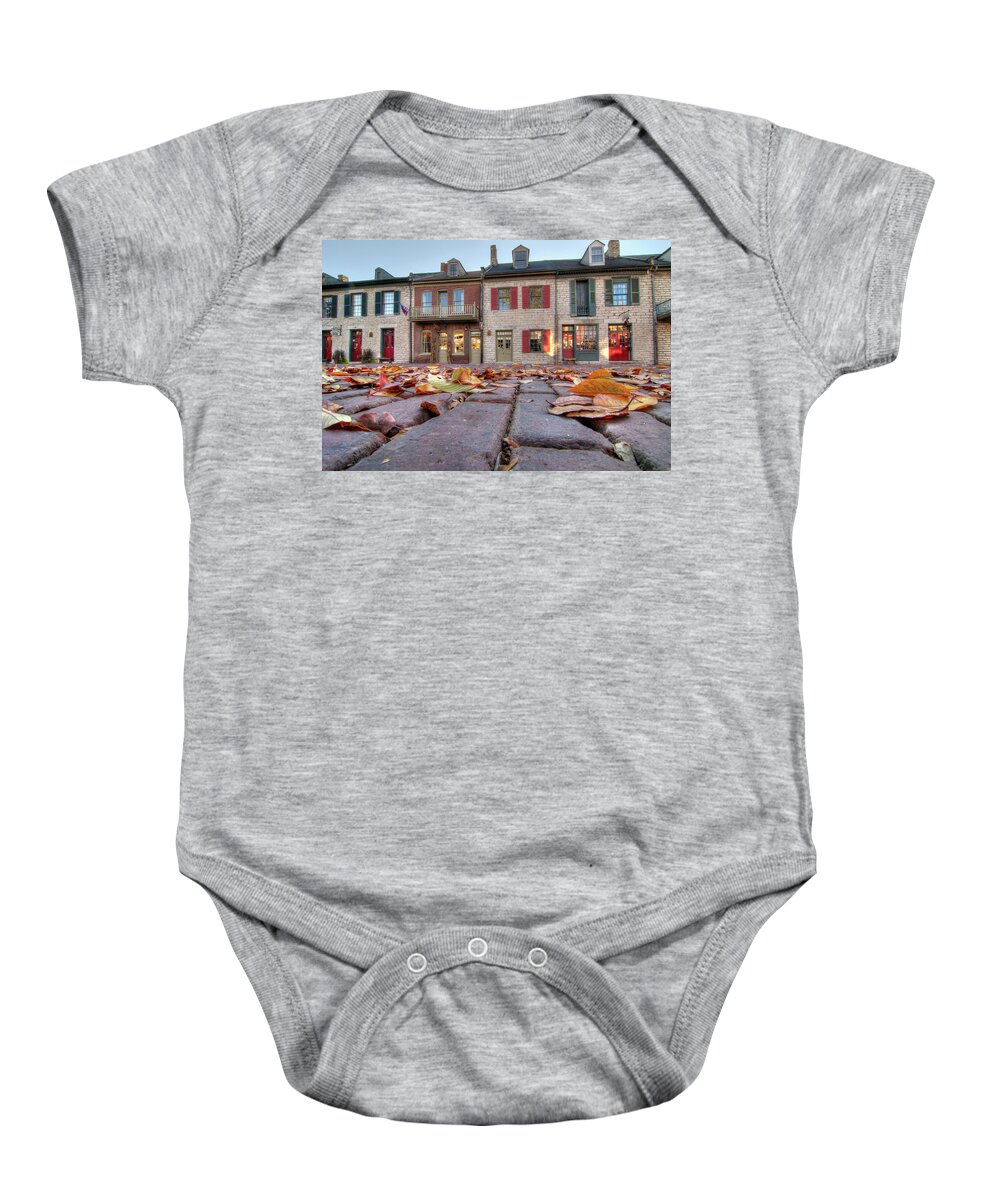 St. Charles Baby Onesie featuring the photograph Cobblestone and Leaves by Steve Stuller