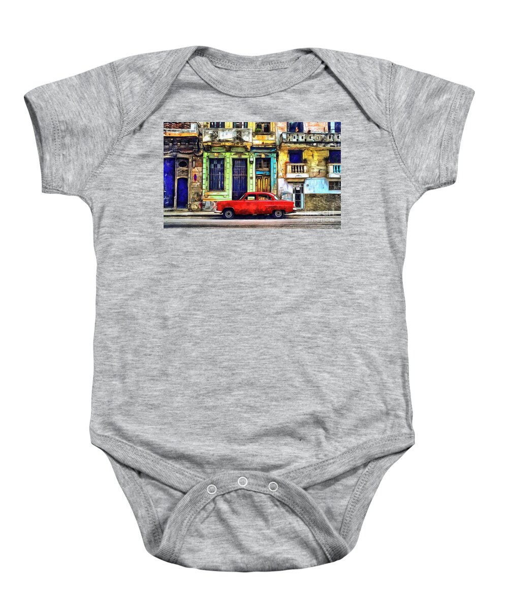 Red Baby Onesie featuring the painting Colorful Cuba by Edward Fielding