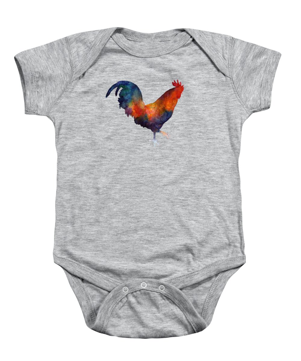 Rooster Baby Onesie featuring the painting Colorful Rooster by Hailey E Herrera
