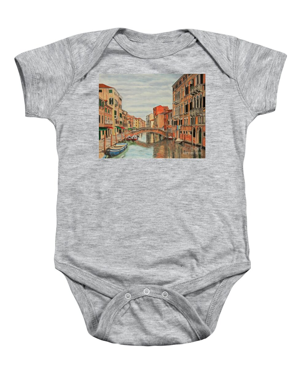 Venice Painting Baby Onesie featuring the painting Colorful Venice by Charlotte Blanchard