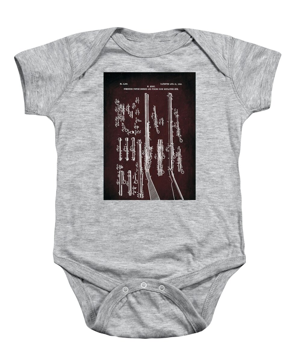 Patent Baby Onesie featuring the mixed media Combined Piston Breech and Firing Cock Repeating Gun 1a by Brian Reaves