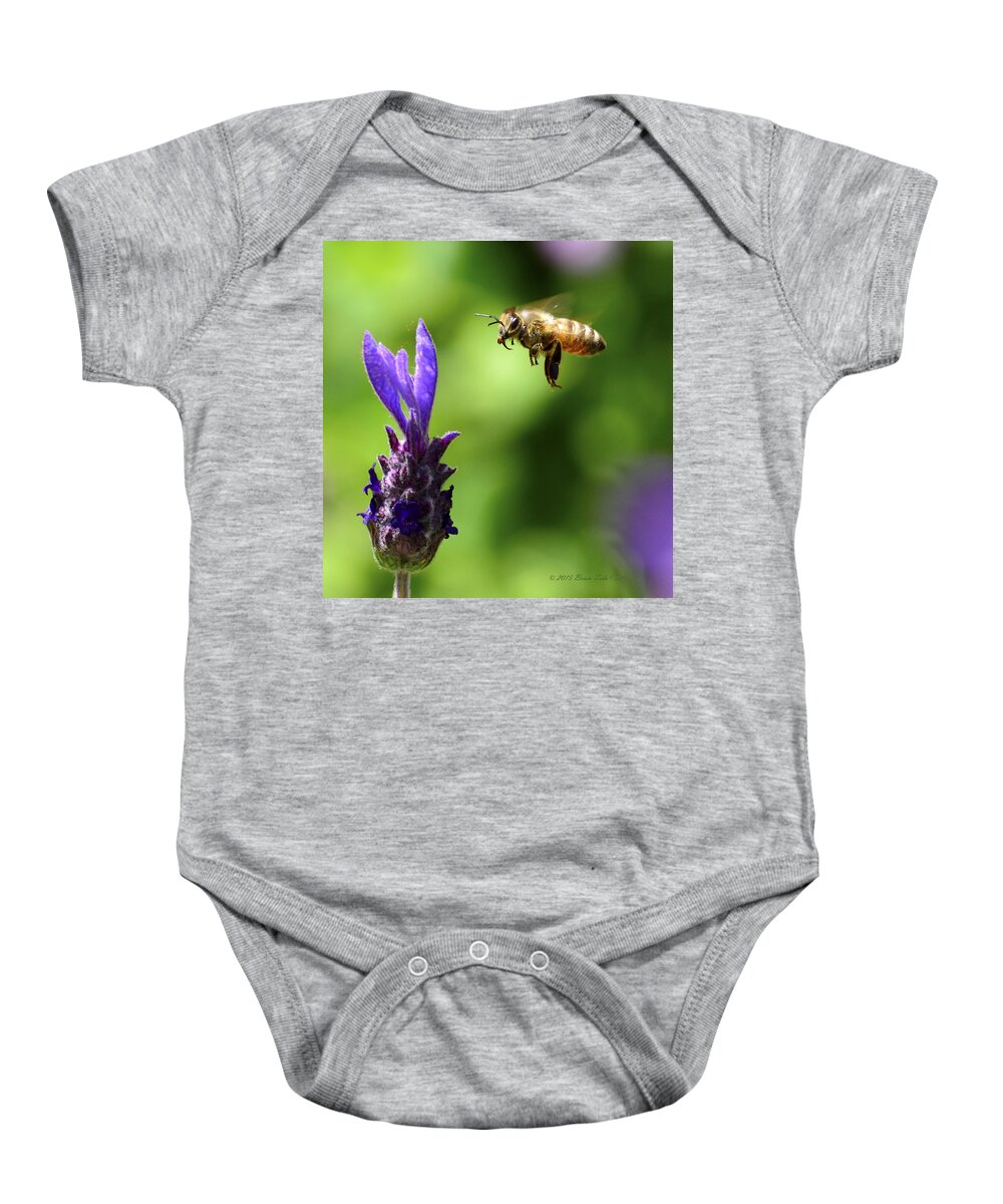 Honeybee Baby Onesie featuring the photograph Coming In For A Landing by Brian Tada