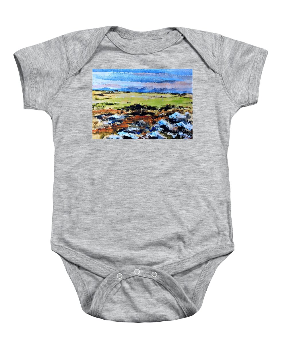 Val Baby Onesie featuring the painting F 801 Connemara Golf, Ballyconneely, Galway by Val Byrne