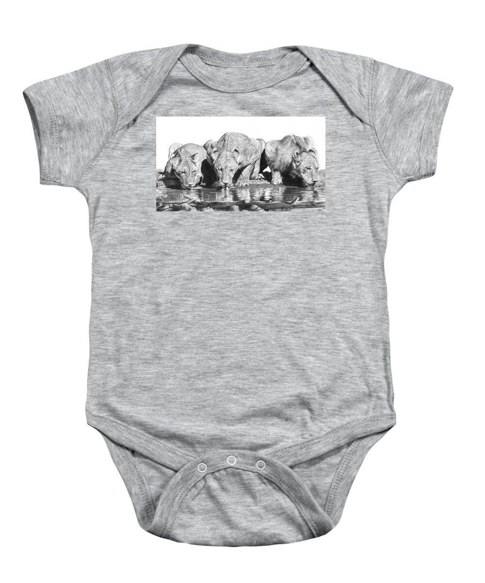 Lion Baby Onesie featuring the drawing Cool For Cats by Peter Williams
