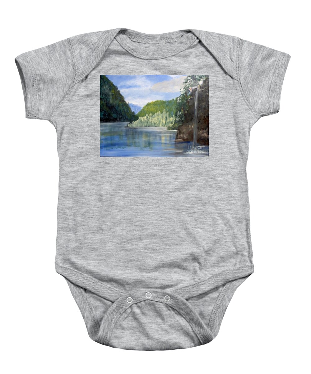 Landscape Baby Onesie featuring the painting Cool Water by Saundra Johnson
