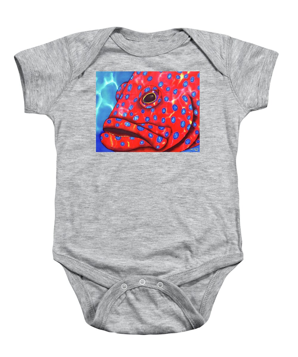 Coral Grouper Baby Onesie featuring the painting Coral Grouper Fish by Daniel Jean-Baptiste