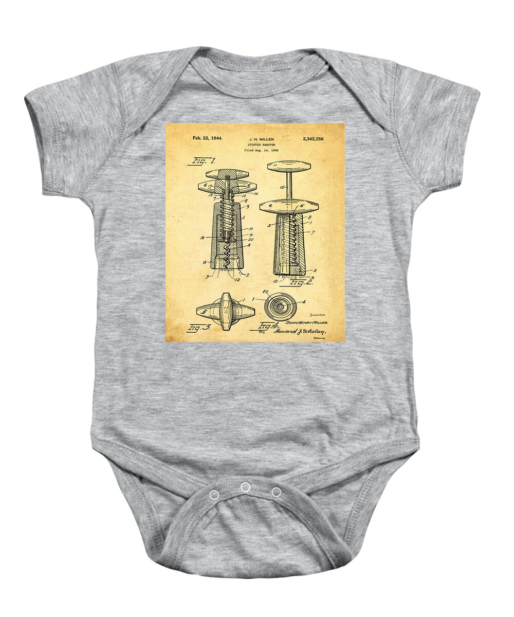 Corkscrew Baby Onesie featuring the photograph Corkscrew Patent 1944 Vintage Sepia by Bill Cannon