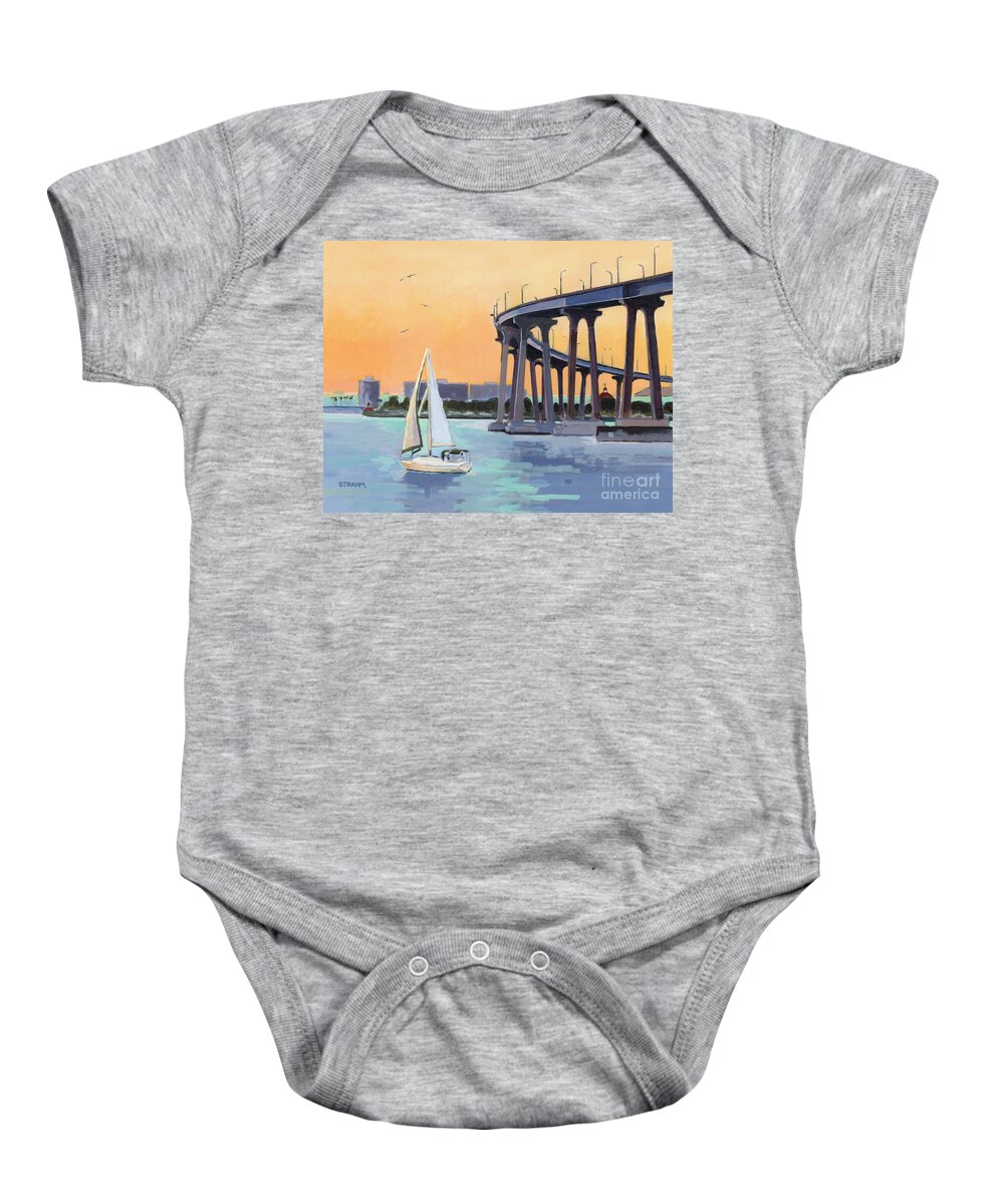 Coronado Baby Onesie featuring the painting Coronado Bridge San Diego by Paul Strahm