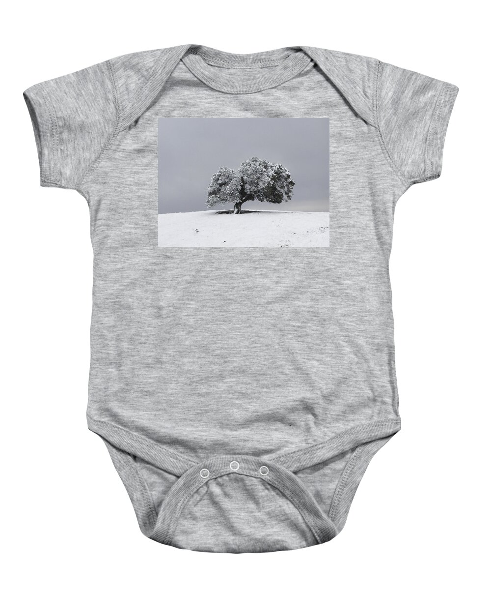 Tree Baby Onesie featuring the photograph Corral Hollow Tree in Snow by Karen W Meyer