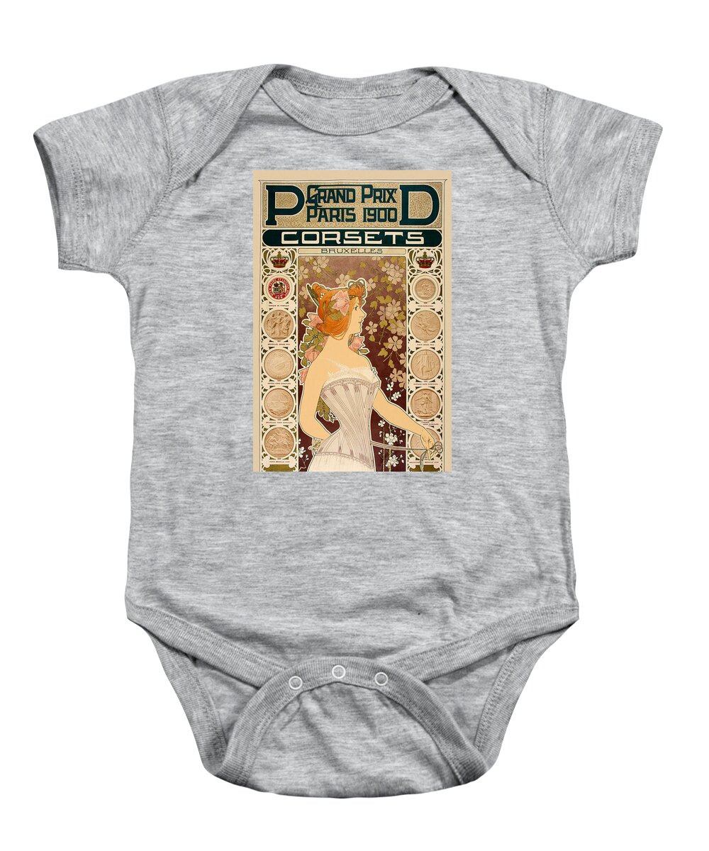 Corset Baby Onesie featuring the photograph Corset Ad 1900 by Andrew Fare