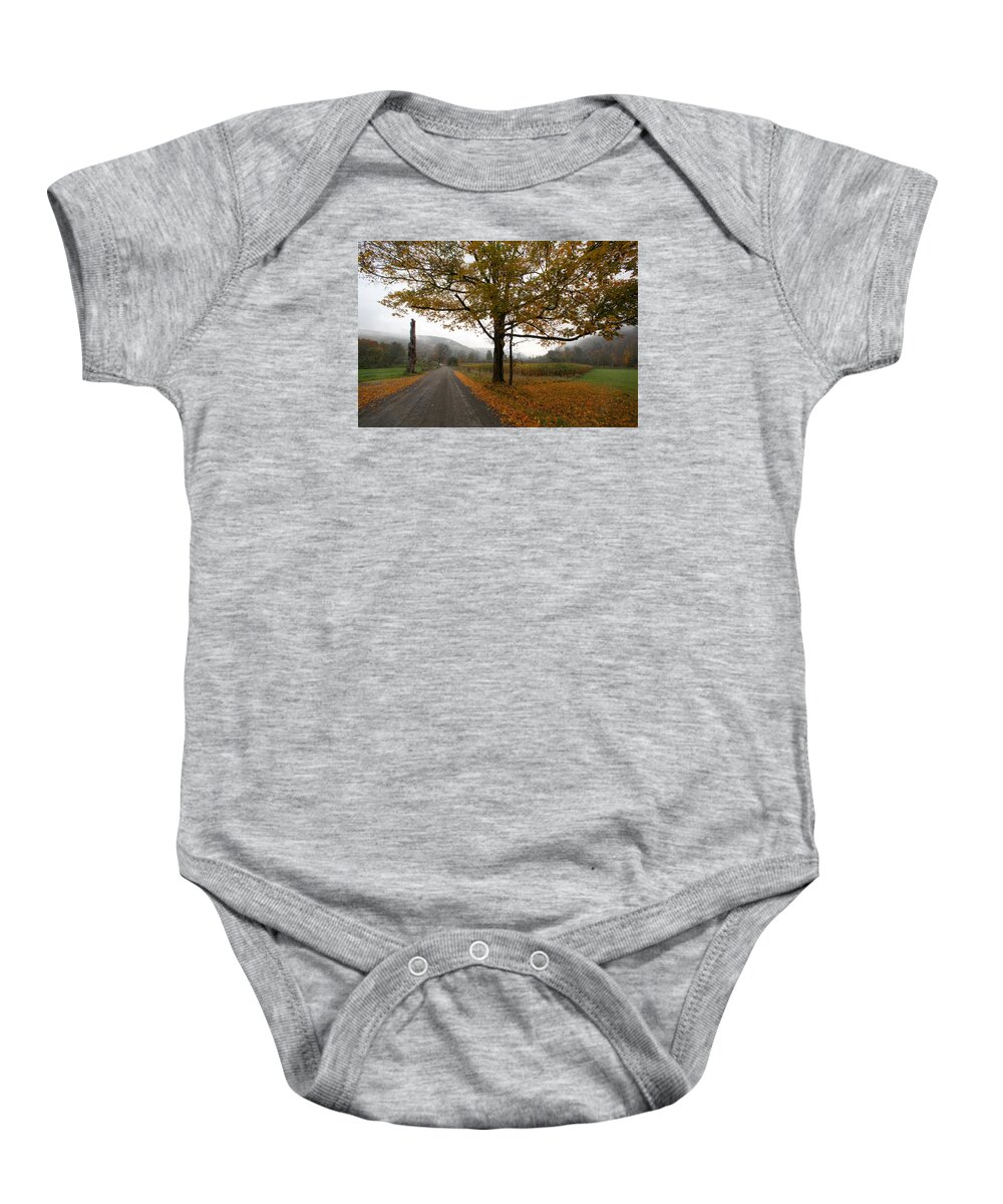 Country Fall Trees Field Road Drive Mountains Mountain Baby Onesie featuring the photograph Country Road by Robert Och