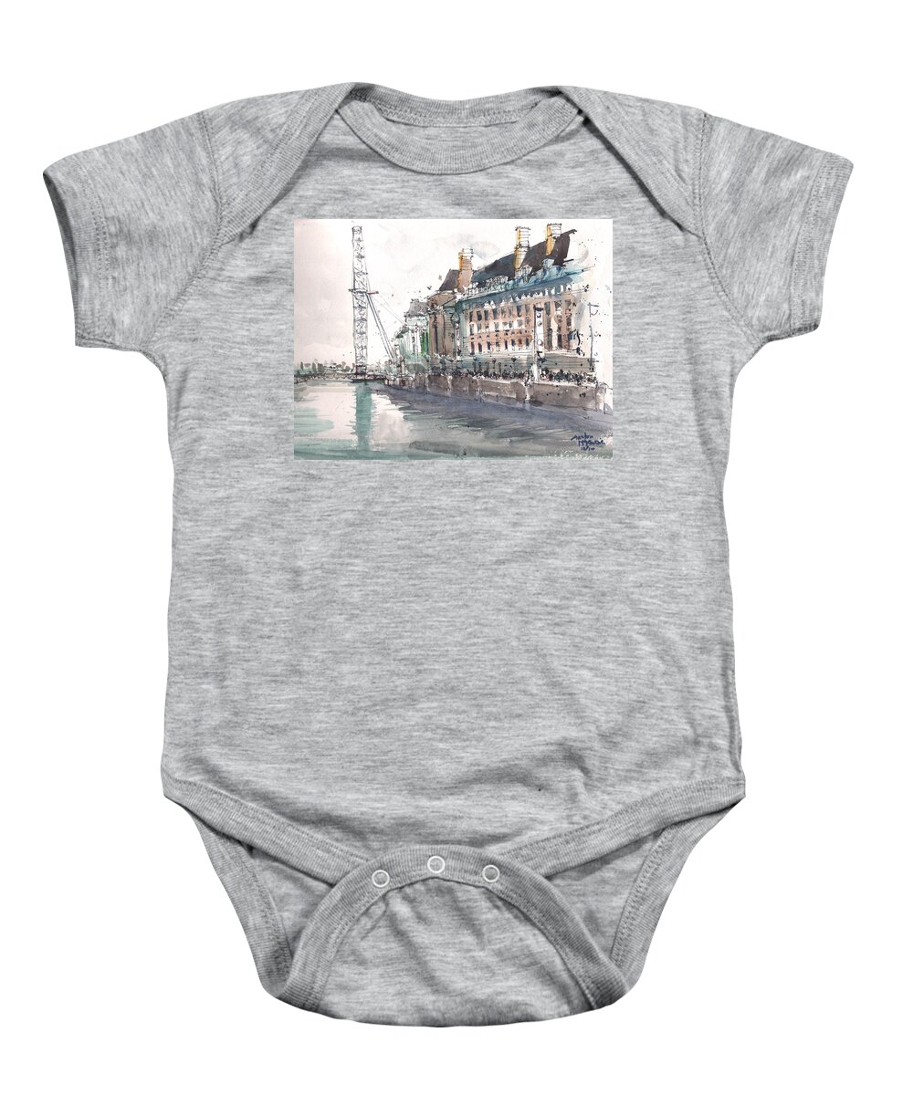 Architecture Baby Onesie featuring the painting County Hall London by Gaston McKenzie