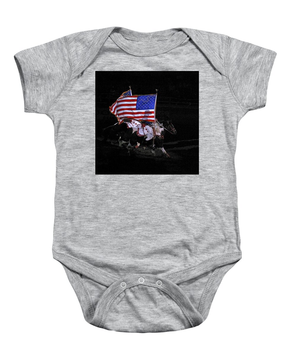U.s. Flag Baby Onesie featuring the photograph Cowboy Patriots by Ron White