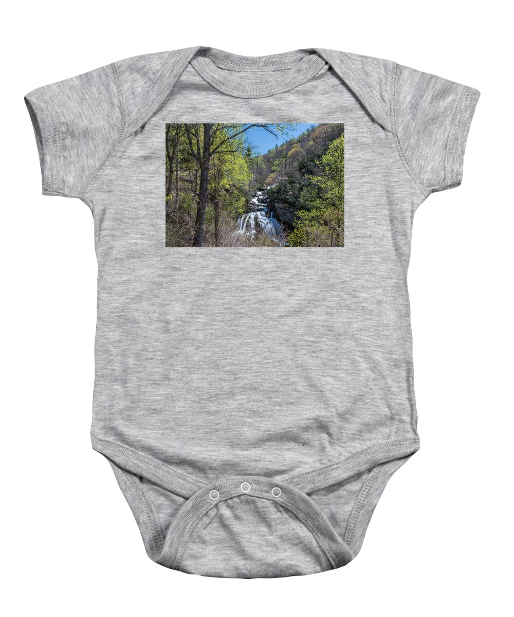 Cullasaja Falls Baby Onesie featuring the photograph Cullasaja In The Spring Time by Chris Berrier