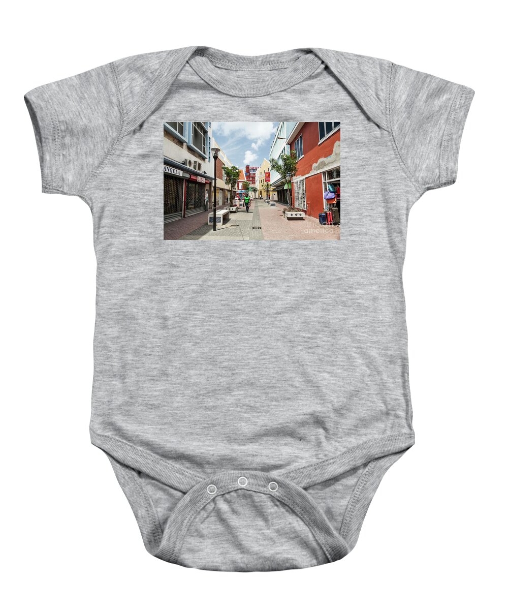 Street Baby Onesie featuring the photograph Curacao Street by Kathy Strauss