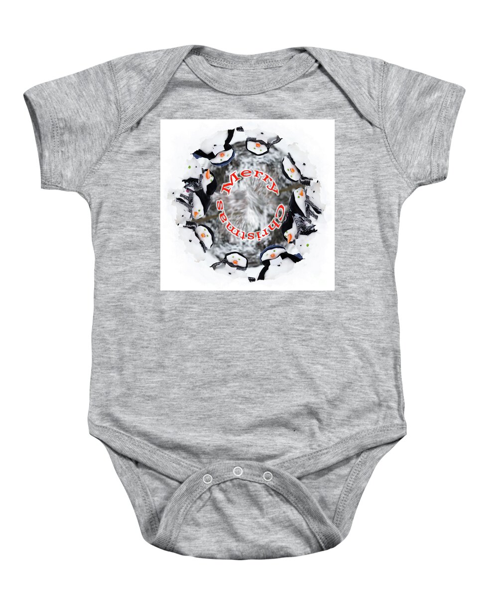 Christmas Baby Onesie featuring the photograph The circle of snowmen by Simon Bratt