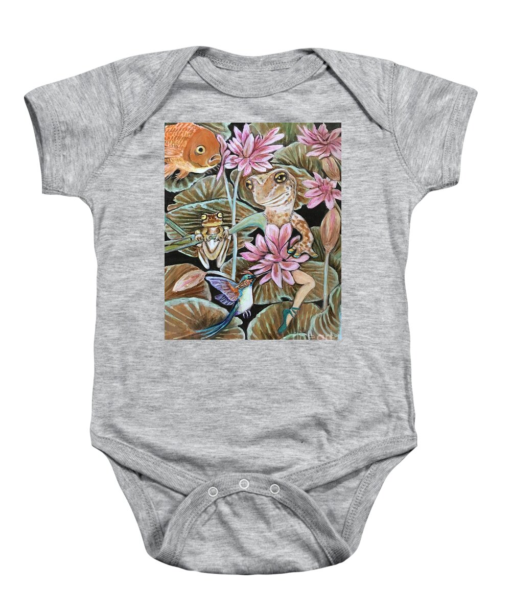 Flowers Baby Onesie featuring the painting Dance of the Amphibians by Linda Markwardt