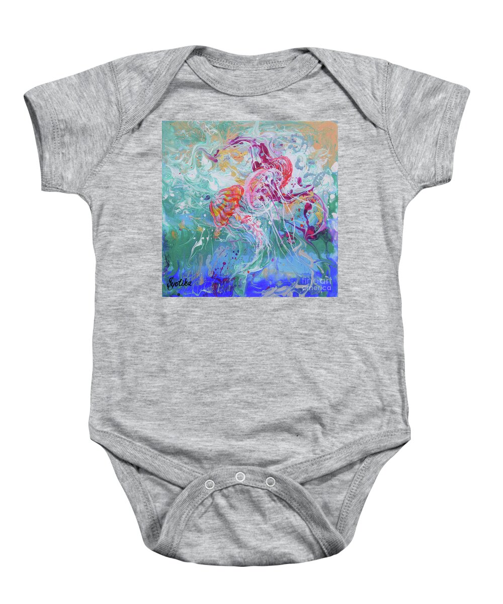 Jellyfish Baby Onesie featuring the painting Dancing Jellyfish by Jyotika Shroff
