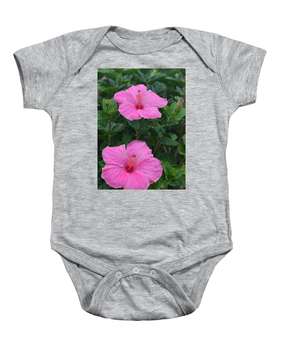 Flower Baby Onesie featuring the photograph Dark Pink Hibiscus Duo by Amy Fose