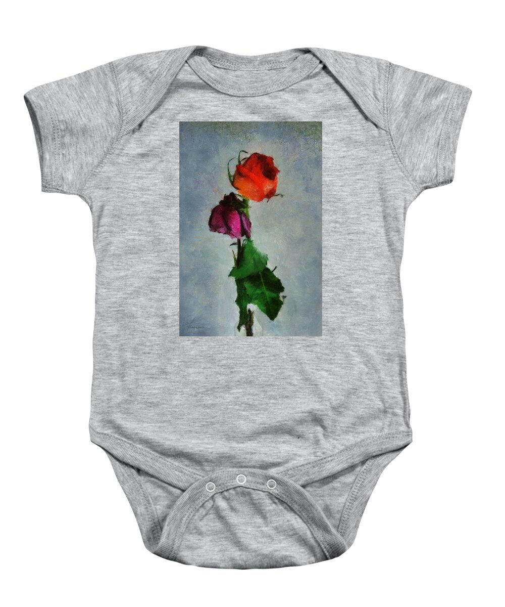 Dead Wilt Wilted Dried Roses Flowers Decay Blooms Bouquet Baby Onesie featuring the digital art Dead Roses by Frances Miller