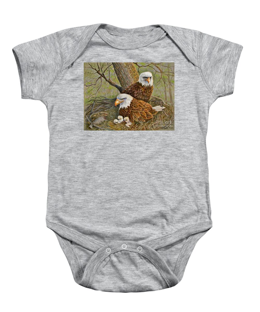 American Bald Eagles Baby Onesie featuring the drawing Decorah Eagle Family by Marilyn Smith