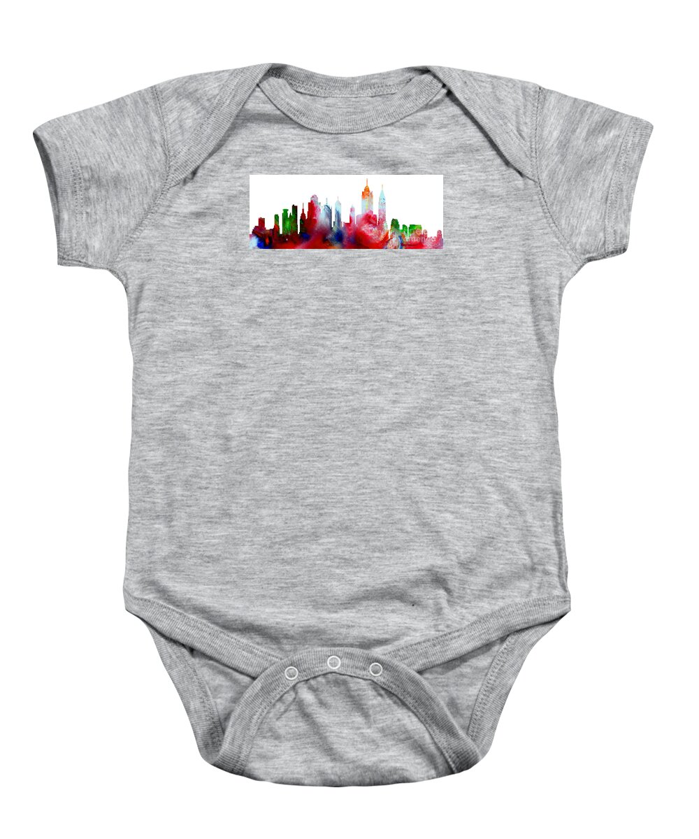 Martha Baby Onesie featuring the painting Decorative Skyline Abstract New York P1015C by Mas Art Studio