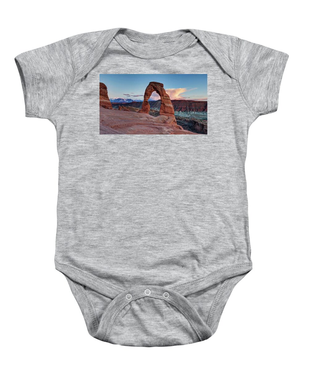 Delicate Arch Baby Onesie featuring the photograph Delicate Arch by OLena Art by Lena Owens - Vibrant DESIGN