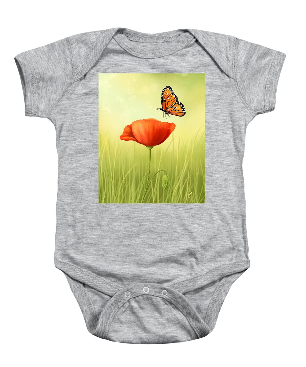 Poppy Baby Onesie featuring the painting Delicate friendship by Veronica Minozzi