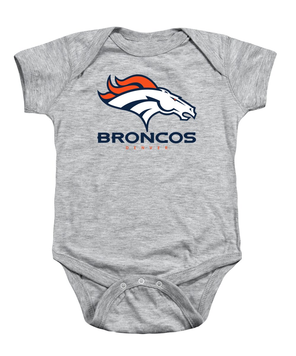 Denver Baby Onesie featuring the mixed media Denver Broncos Translucent Steel by Movie Poster Prints
